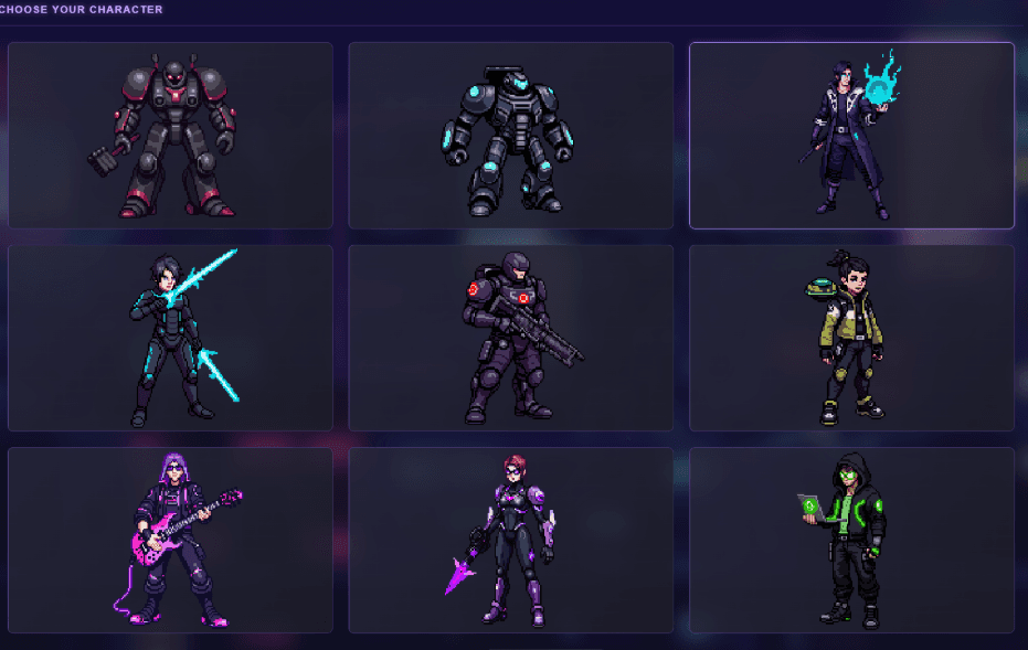Cyberlock character selection screen