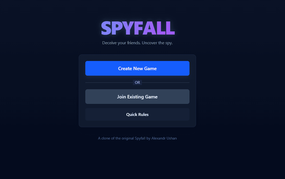 Spyfall landing page